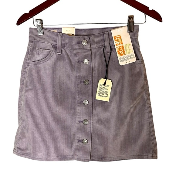 Levi's Buttonfront Corduroy Skirt- Purple Cord A-Line Mini Skirt- Size 25 - Picture 8 of 16